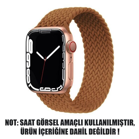 Microsonic Apple Watch Series 6 44mm Kordon, (Small Size, 127mm) Braided Solo Loop Band Kahverengi