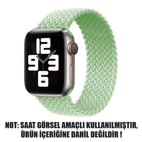 Microsonic Apple Watch Series 6 44mm Kordon, (Small Size, 127mm) Braided Solo Loop Band Açık Yeşil