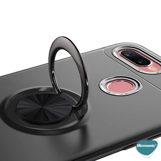 Microsonic Oppo F9 / F9 Pro Kılıf Kickstand Ring Holder Siyah Rose