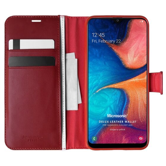 Microsonic Samsung Galaxy A20 Kılıf Delux Leather Wallet Kırmızı