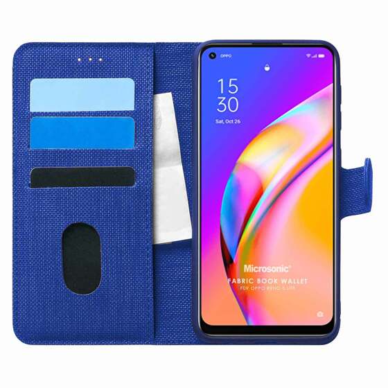 Microsonic Oppo Reno 5 Lite Kılıf Fabric Book Wallet Lacivert