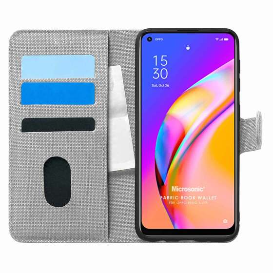 Microsonic Oppo Reno 5 Lite Kılıf Fabric Book Wallet Gri