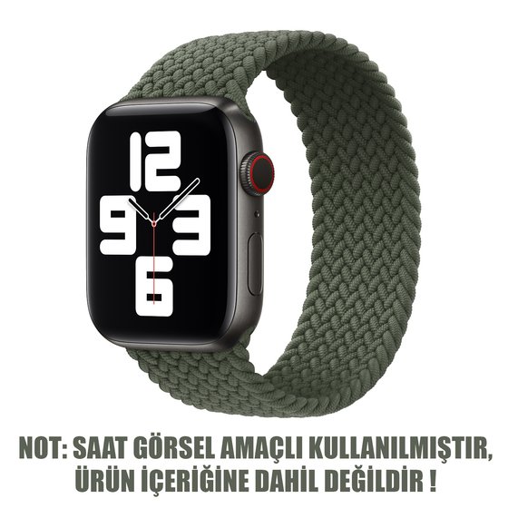 Microsonic Apple Watch Series 6 40mm Kordon, (Small Size, 127mm) Braided Solo Loop Band Koyu Yeşil