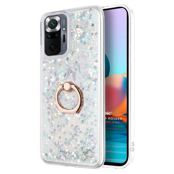 Microsonic Xiaomi Redmi Note 10 Pro Kılıf Glitter Liquid Holder Gümüş