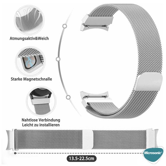 Microsonic Samsung Galaxy Watch 4 44mm Kordon Milano Loop Gümüş