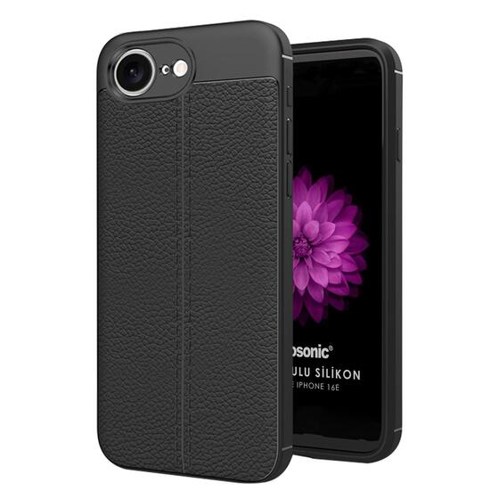 Microsonic Apple iPhone 16e Kılıf Deri Dokulu Silikon Siyah