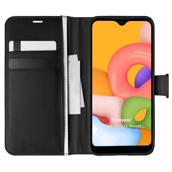 Microsonic Samsung Galaxy A01 Kılıf Delux Leather Wallet Siyah