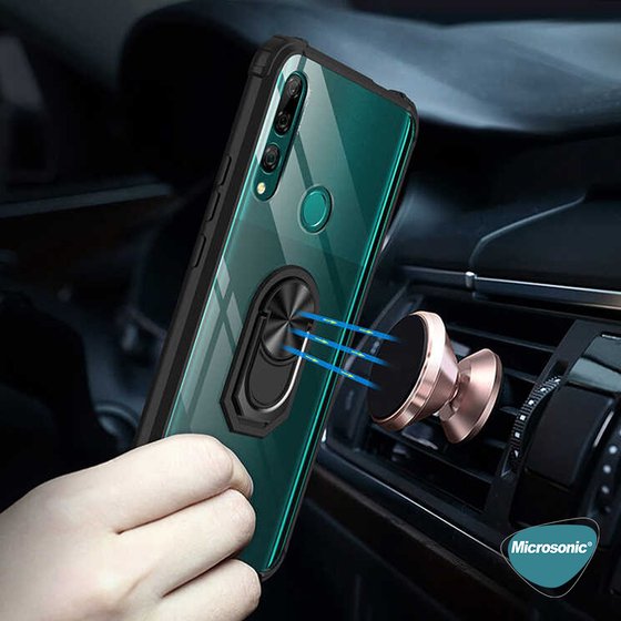 Microsonic Huawei Y9 Prime 2019 Kılıf Grande Clear Ring Holder Lacivert