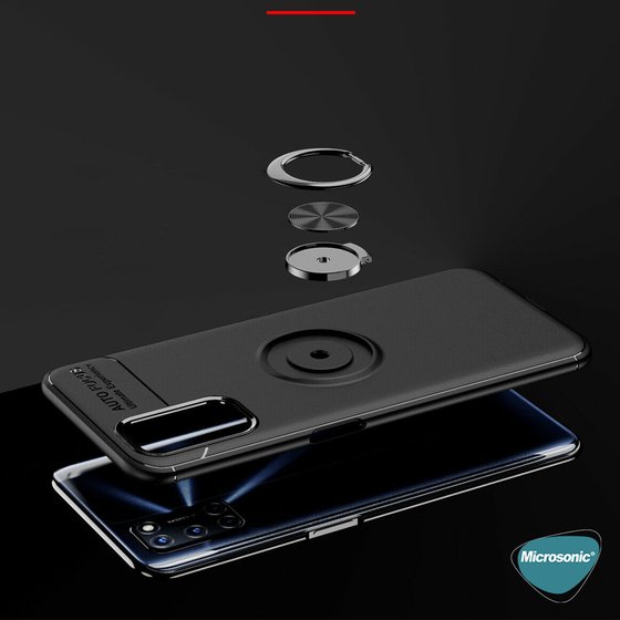 Microsonic Oppo A52 Kılıf Kickstand Ring Holder Kırmızı