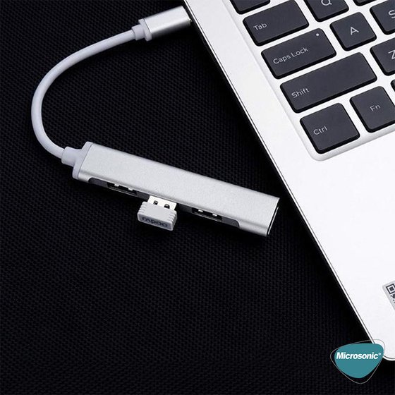 Microsonic Type-C to USB Hub 4 Port Female USB Type-C Dönüştürücü Adaptör Kablo Gri