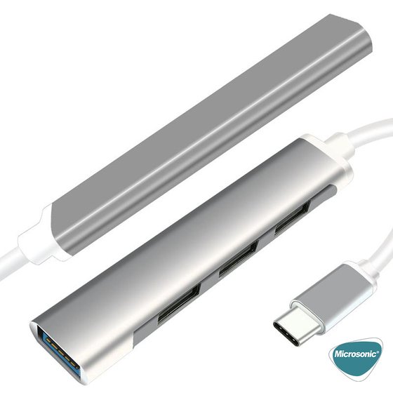 Microsonic Type-C to USB Hub 4 Port Female USB Type-C Dönüştürücü Adaptör Kablo Gri