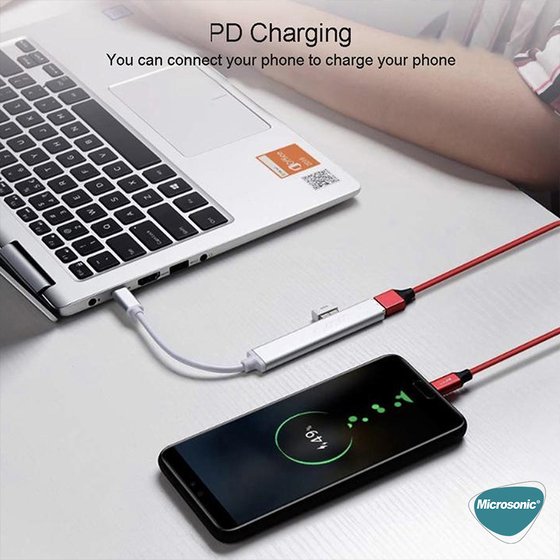 Microsonic Type-C to USB Hub 4 Port Female USB Type-C Dönüştürücü Adaptör Kablo Gri