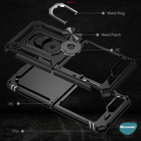 Microsonic Samsung Galaxy Z Flip 6 Kılıf Military Ring Holder Kırmızı