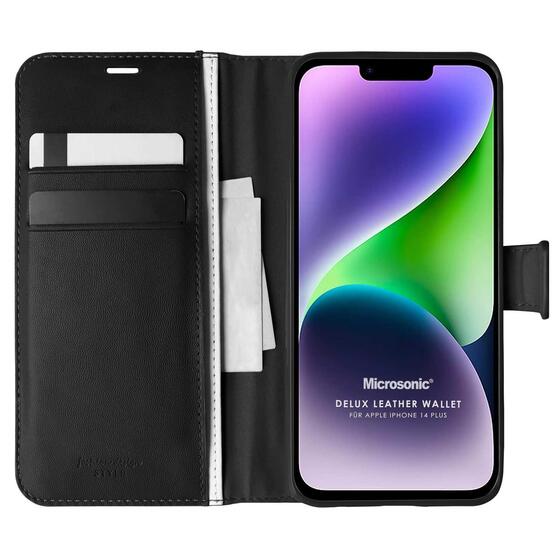 Microsonic Apple iPhone 14 Plus Kılıf Delux Leather Wallet Siyah