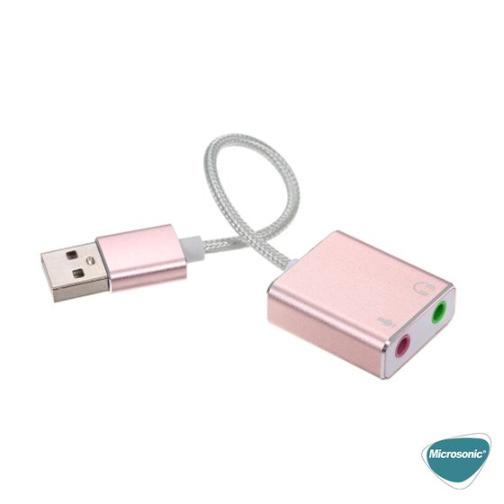 Microsonic USB Sound Card Kablo, USB to 3.5mm Kulaklık ve Mikrofon Çevirici Adaptör Rose Gold