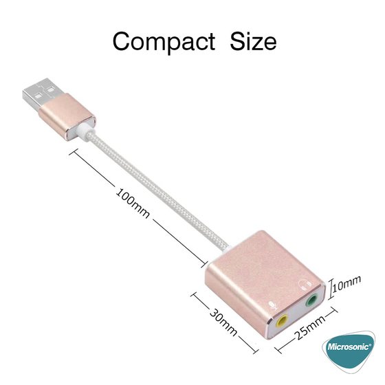 Microsonic USB Sound Card Kablo, USB to 3.5mm Kulaklık ve Mikrofon Çevirici Adaptör Rose Gold