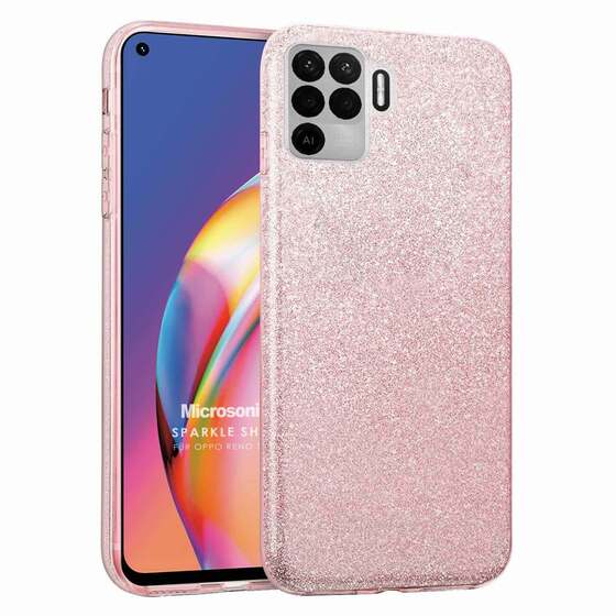 Microsonic Oppo Reno 5 Lite Kılıf Sparkle Shiny Rose Gold