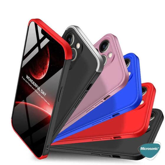 Microsonic Apple iPhone 13 Pro Kılıf Double Dip 360 Protective Siyah Mavi