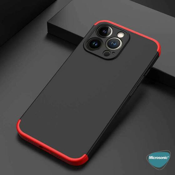 Microsonic Apple iPhone 13 Pro Kılıf Double Dip 360 Protective Siyah Kırmızı