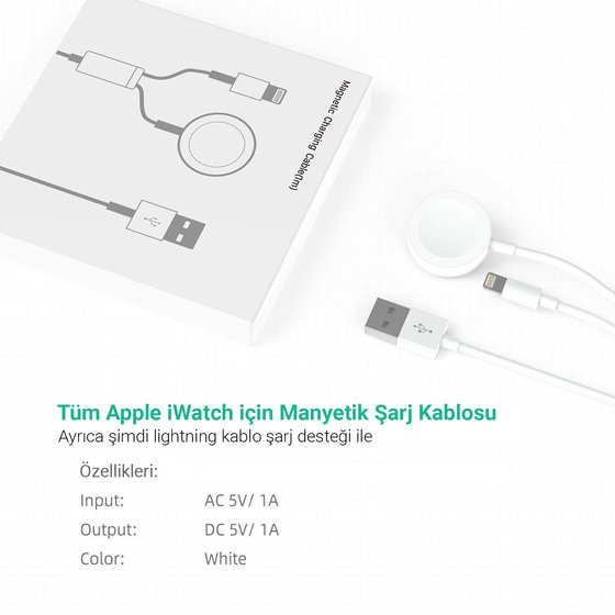 Microsonic Apple Watch ve Lightning 2 in 1 Masaüstü Manyetik Şarj Kablosu Beyaz