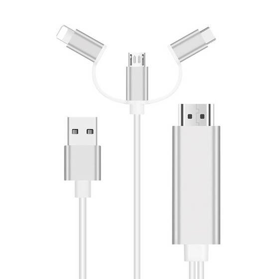 Microsonic 3 in 1 HDTV Kablo, HDMI to USB, Lightning, Micro USB, Type-C Dönüştücü Kablo Gri