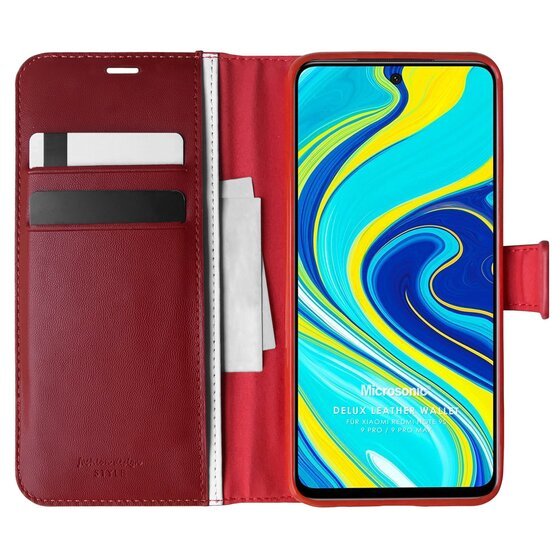 Microsonic Xiaomi Redmi Note 9 Pro Kılıf Delux Leather Wallet Kırmızı