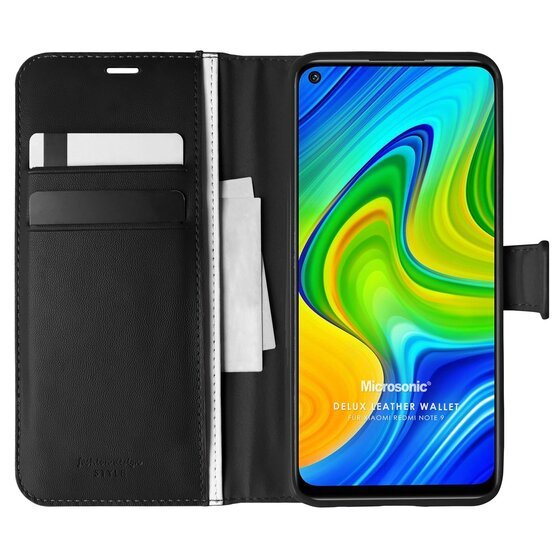 Microsonic Xiaomi Redmi Note 9 Kılıf Delux Leather Wallet Siyah