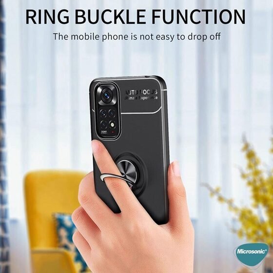 Microsonic Xiaomi Redmi Note 11 Kılıf Kickstand Ring Holder Kırmızı