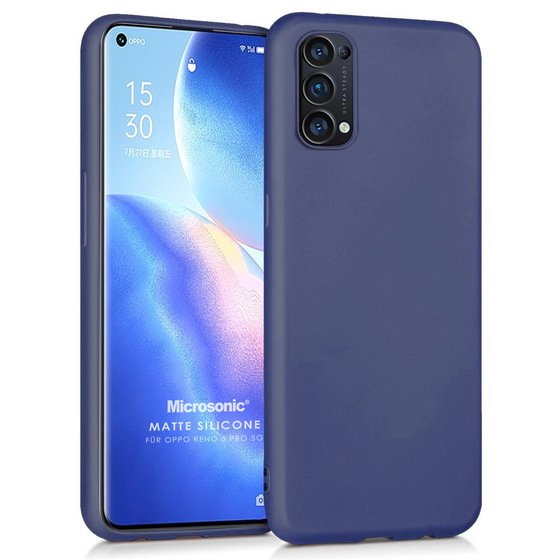 Microsonic Matte Silicone Oppo Reno 5 Pro 5G Kılıf Lacivert