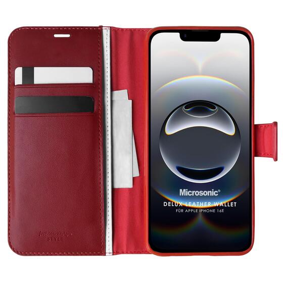 Microsonic Apple iPhone 16e Kılıf Delux Leather Wallet Kırmızı