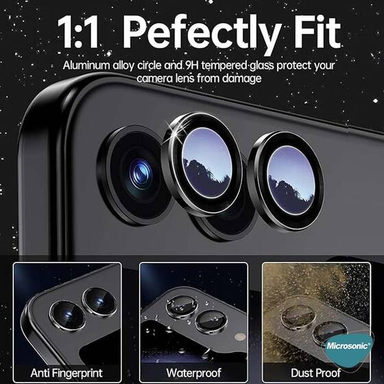 Microsonic Samsung Galaxy Z Flip 7 Tekli Kamera Lens Koruma Camı Siyah