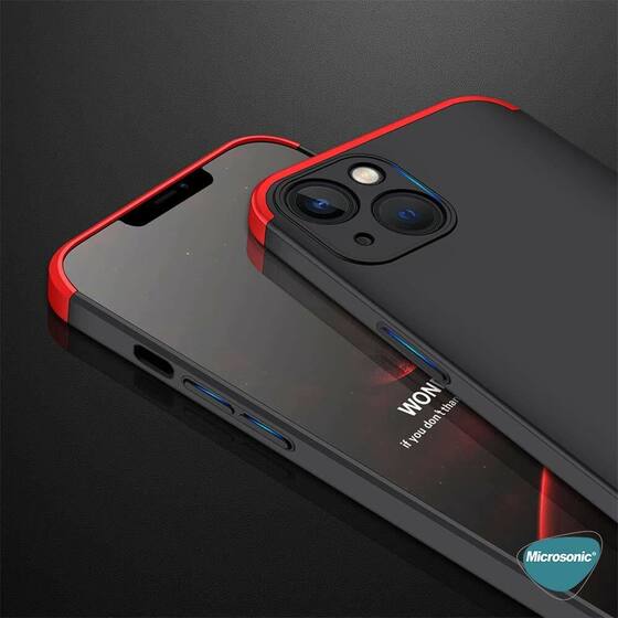 Microsonic Apple iPhone 13 Mini Kılıf Double Dip 360 Protective Siyah Kırmızı