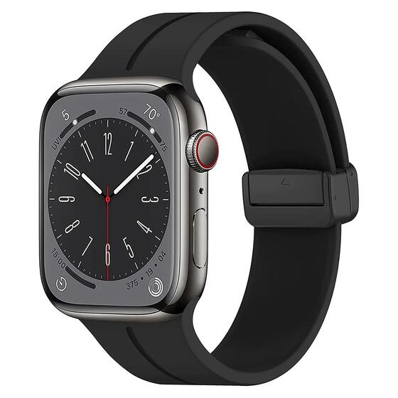 Microsonic Apple Watch Series 8 45mm Kordon Ribbon Line Siyah