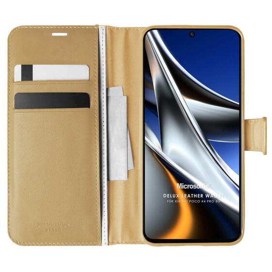 Microsonic Xiaomi Poco X4 Pro 5G Kılıf Delux Leather Wallet Gold