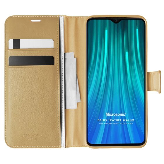 Microsonic Xiaomi Redmi Note 8 Pro Kılıf Delux Leather Wallet Gold