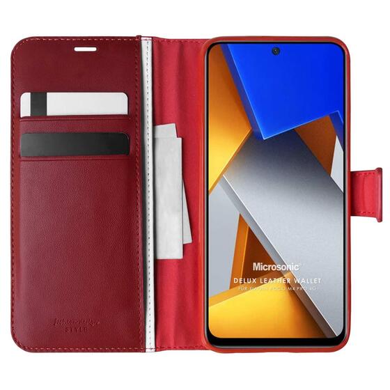 Microsonic Xiaomi Poco M4 Pro Kılıf Delux Leather Wallet Kırmızı