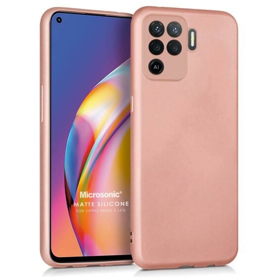 Microsonic Matte Silicone Oppo Reno 5 Lite Kılıf Rose Gold