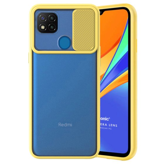 Microsonic Xiaomi Redmi 9C Kılıf Slide Camera Lens Protection Sarı