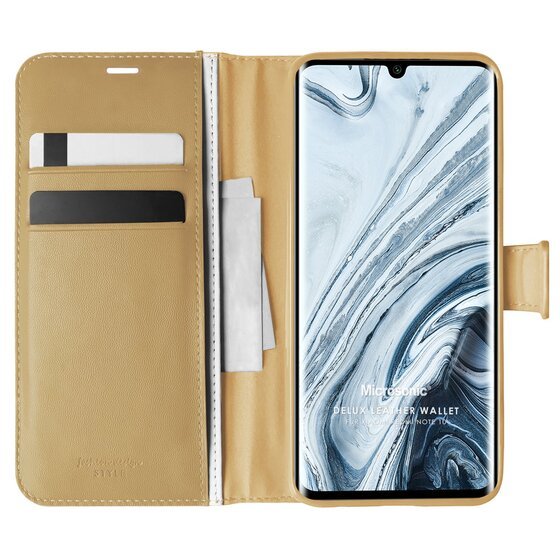 Microsonic Xiaomi Mi Note 10 Kılıf Delux Leather Wallet Gold