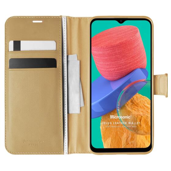 Microsonic Samsung Galaxy M33 Kılıf Delux Leather Wallet Gold