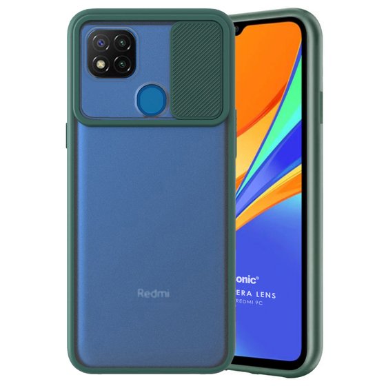 Microsonic Xiaomi Redmi 9C Kılıf Slide Camera Lens Protection Koyu Yeşil