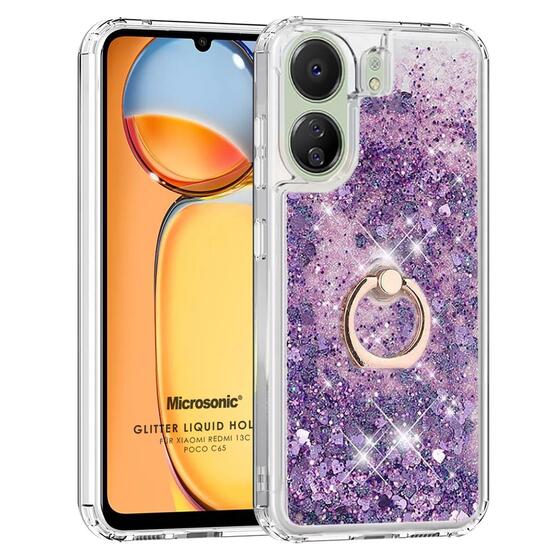 Microsonic Xiaomi Poco C65 Kılıf Glitter Liquid Holder Mor