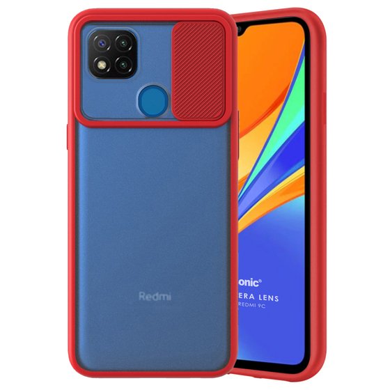 Microsonic Xiaomi Redmi 9C Kılıf Slide Camera Lens Protection Kırmızı