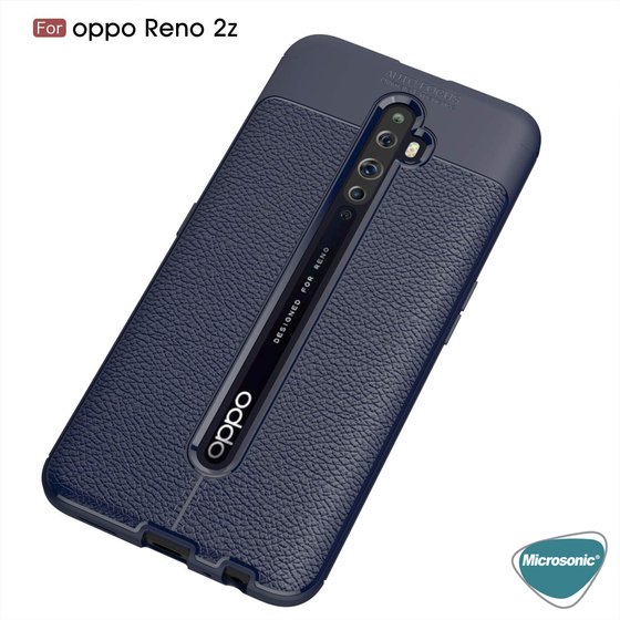 Microsonic Oppo Reno 2Z Kılıf Deri Dokulu Silikon Lacivert