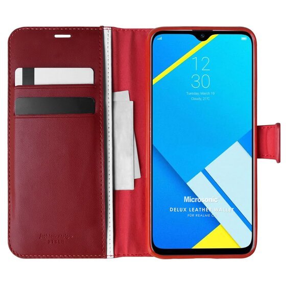 Microsonic Realme C2 Kılıf Delux Leather Wallet Kırmızı