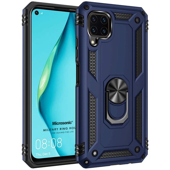 Microsonic Huawei P40 Lite Kılıf Military Ring Holder Lacivert