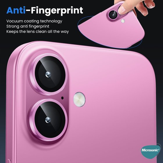 Microsonic Apple iPhone 16 Tekli Kamera Lens Koruma Camı Pembe