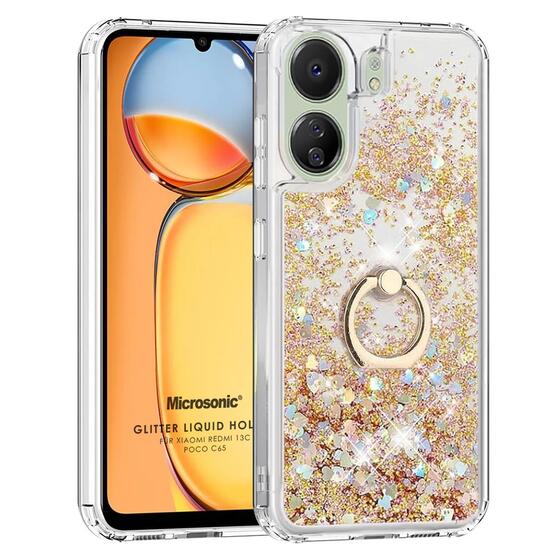 Microsonic Xiaomi Poco C65 Kılıf Glitter Liquid Holder Gold