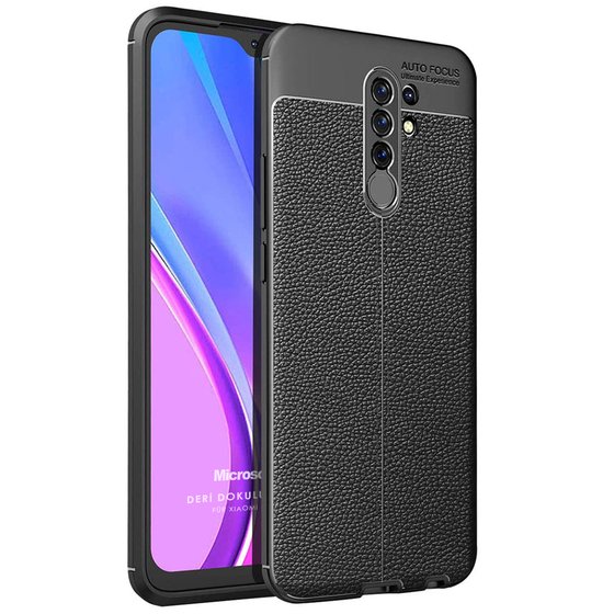 Microsonic Xiaomi Redmi 9 Kılıf Deri Dokulu Silikon Siyah