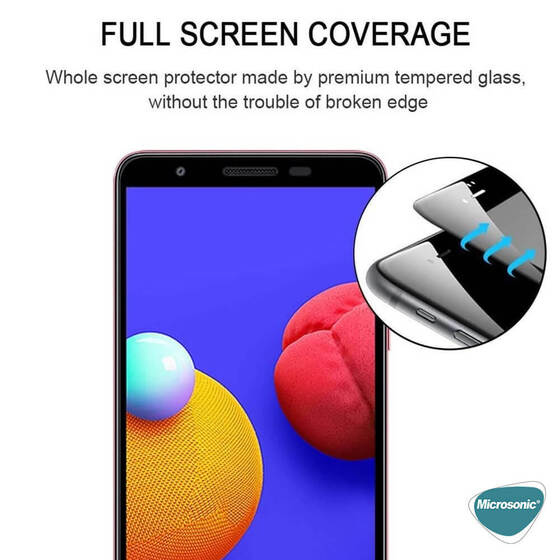 Microsonic Samsung Galaxy A01 Core Tam Kaplayan Temperli Cam Ekran Koruyucu Siyah